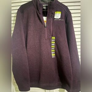 Men’s Eddie Bauer Purple Zip Up Sweater Cozy Fleece Small Plum